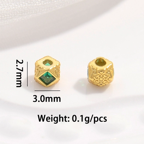 925 Sterling Silver Spacer Beads Gold Plated Inlaid Colorful Zircon Hammered Texture DIY Jewelry Making Hexagon Shape