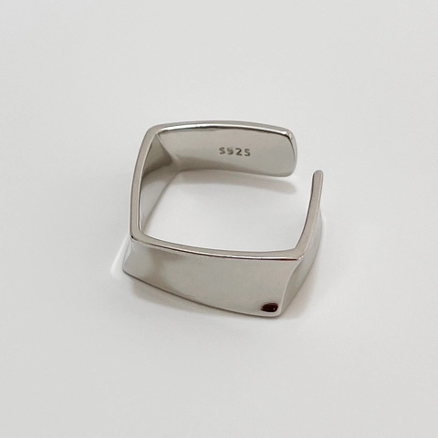 Minimalist 925 Sterling Silver Open Ring Geometric Square Adjustable Polished Fashion Jewelry For Women