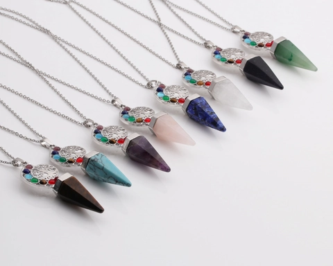 Vintage Lebensbaum Anhänger Halskette Mit Naturstein Kristallsäule Edelstahlkette Für Damen Herren Schmuck Geschenk