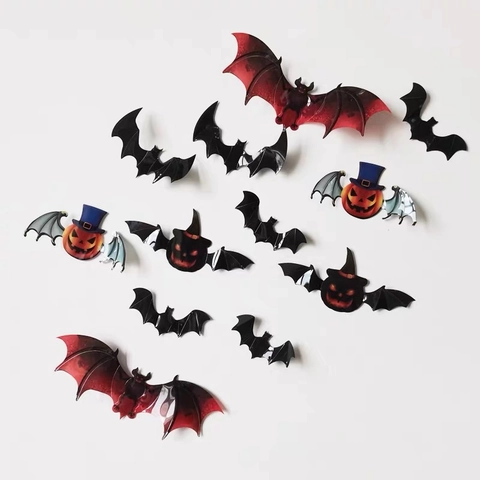 3D Halloween Wall Stickers PVC Removable Bat Pumpkin Decals For Home Party Festival Window Decoration Scary DIY Ornaments