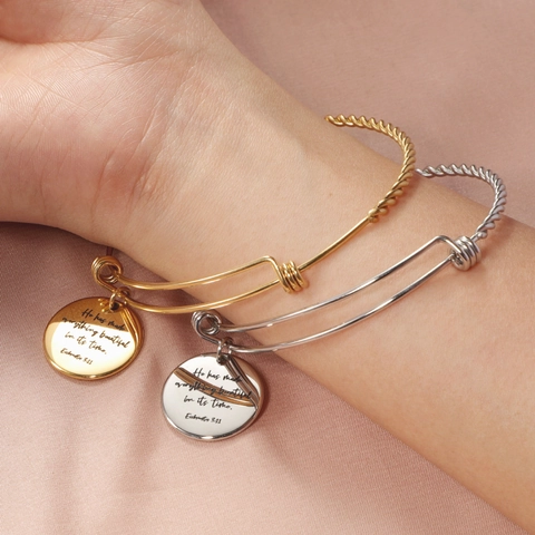 Brazalete De Torsión De Acero Inoxidable Con Amuleto De Versículo Bíblico Grabado Joyería Religiosa Inspiradora Ajustable Mujeres