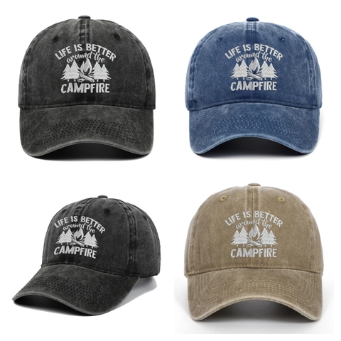 Baseball Cap Washed Cotton Life Is Better Around The Campfire Embroidery Outdoor Camping Hat Vintage Adjustable