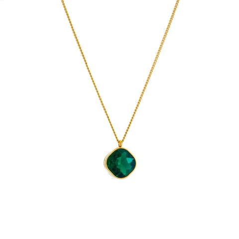 Collana Con Pendente In Zircone Verde Quadrato Acciaio Al Titanio Catena Clavicola Geometrica Gioielli Per Donna Minimalista Alla Moda
