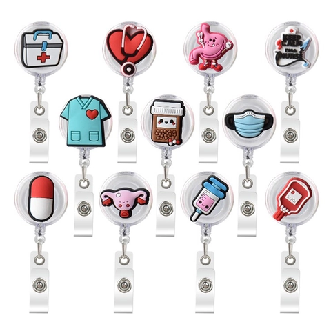 Retractable Badge Reel Holder Silicone Medical Nursing Theme Id Card Clip For Doctors Nurses Office Hospital Work Stationery