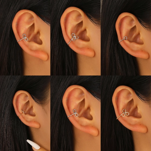 Boucles d'oreilles Clips en Cuivre Géométriques Minimalistes Femmes Symbole Infini Triple Anneau Or Argent Bijoux