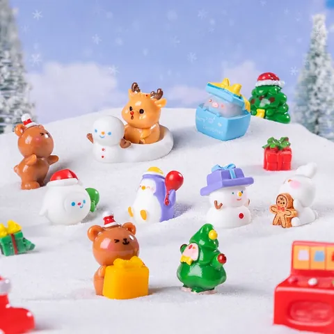 Miniatur Weihnachtsdorf Harz Mikro Landschaft DIY Dekoration Schneemann Rentier Pinguin Bär Cartoon Festlich Schreibtisch Dekor