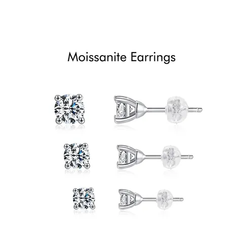 Round Brilliant Cut Moissanite Stud Earrings With 925 Sterling Silver Earring Post Simple Luxury Jewelry For Women