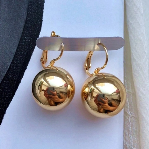 Minimalist Copper Ball Drop Earrings Mirror Polished Geometric Sphere Lever Back Jewelry For Women