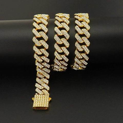 Iced Out Cuban Link Chain Necklace Alloy Rhinestone Hip Hop Bling Jewelry For Men Women