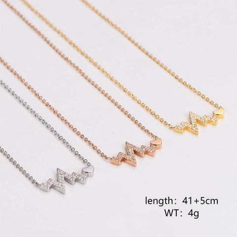 Collar EKG Latido De Corazón Chapado En Oro De 18K Acero Inoxidable Circón Colgante Corazón Cadena Para Mujer
