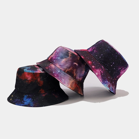Cappello Da Pescatore Stampa Galassia Nebulosa Reversibile Protezione Solare Misto Cotone Moda Casual Uomo Donna