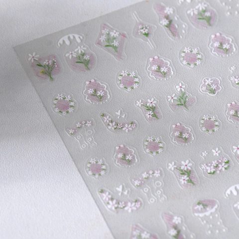 Autocollants Ongles Relief 3D Fleur Jasmin Floral Carreaux Ultra Mince Adhésif Mat Décoration Ongles DIY TS-3944 Style INS
