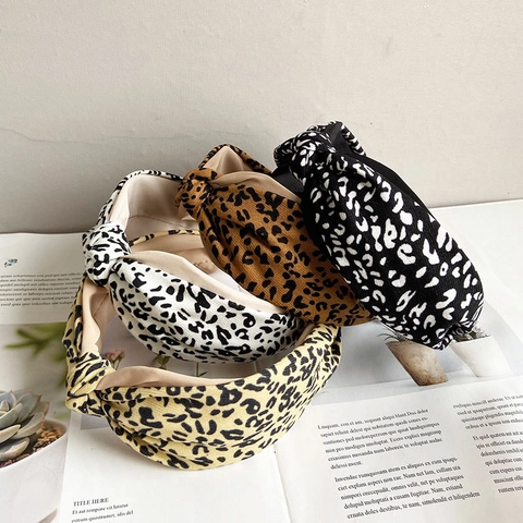 Leopard Print Headband Fabric Wide Twisted Knot Hairband Vintage Korean Style Hair Hoop Fashion Accessories For Women Girls