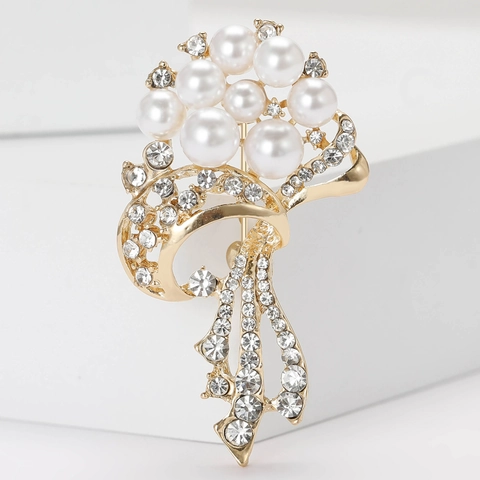 Elegante Broche De Ramo Con Aleación Perlas Artificiales Artificiales Y Diamantes De Imitación Para Mujer Accesorios De Traje Cárdigan