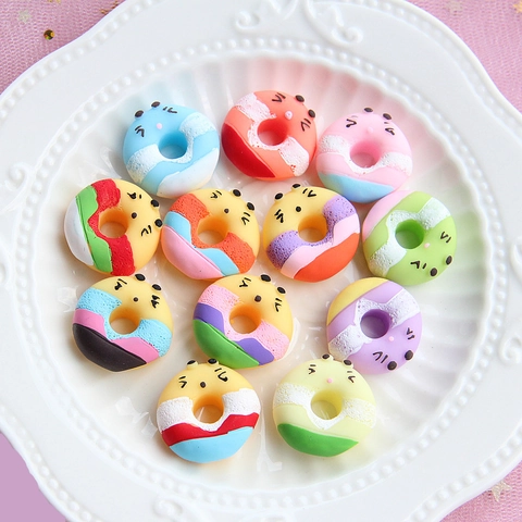 Resin Donut Charms Cute Cartoon Expression DIY Accessories For Phone Case Hair Clip Crafting Materials Multi Color Kawaii