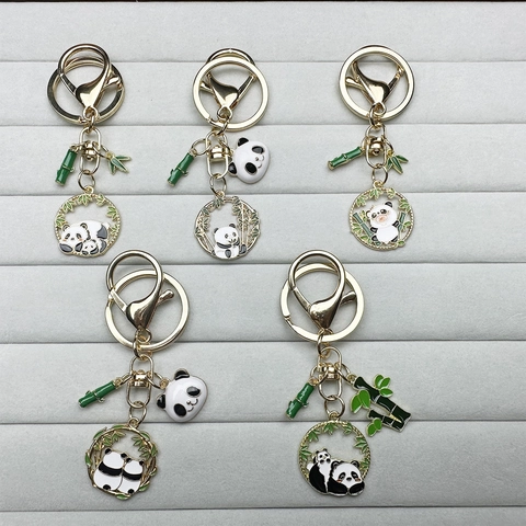 Cute Cartoon Panda Keychain Zinc Alloy Enamel Bamboo Bag Pendant China-Chic Style Animal Key Ring For Couples Friends Gift
