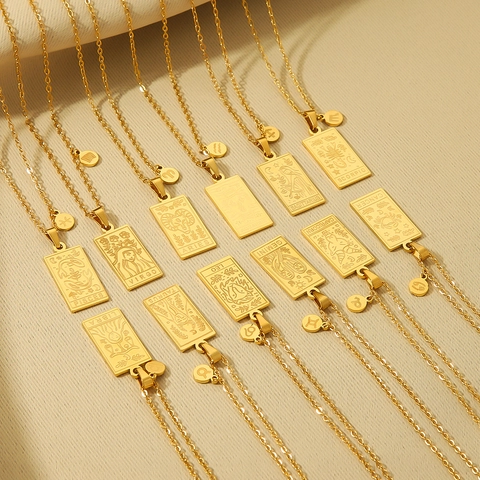 Zodiac Constellation Necklace For Women 18K Gold Plated Stainless Steel Rectangular Pendant Minimalist Jewelry