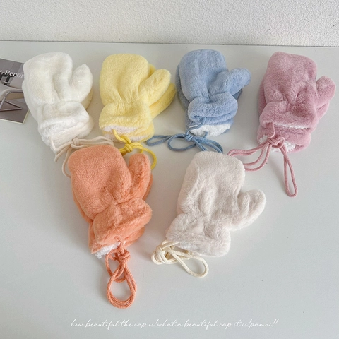 Mitones De Peluche Cálidos De Invierno Para Niños Con Cordón Para El Cuello Piel Sintética Guantes Térmicos Niños Niñas