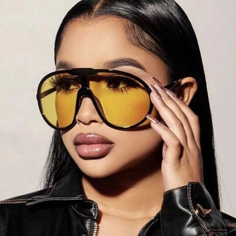 Oversized Shield Zonnebril Uit Eén Stuk Lens PC Frame UV400 Winddicht Vintage Piloot Streetwear Brillen Voor Dames