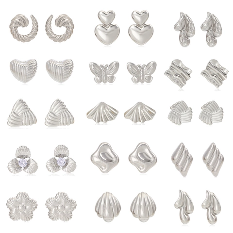 Edelstahl Herz Blumen Ohrringe Mit Stahlohrringpfosten Geometrisch Plissiert Metallisch Silber Schmuck Für Damen
