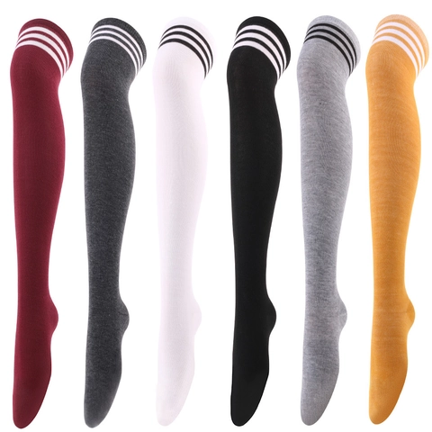 Women Thigh High Over The Knee Socks Striped Sporty College Style Polyester Spandex Elastic Casual Breathable