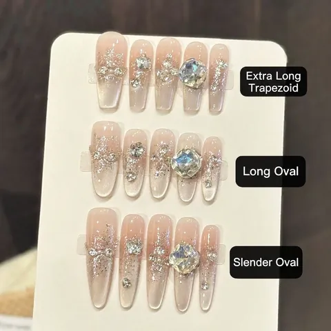 Uñas Postizas Hechas A Mano Cat Eye Rhinestone Gradiente Brillo Largo Coffin Almendra Forma Manicura Elegante Para Mujeres