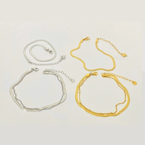 Stainless Steel Snake Bone Anklet Minimalist Herringbone Chain Double Layer Foot Jewelry For Women Summer Beach Elegant