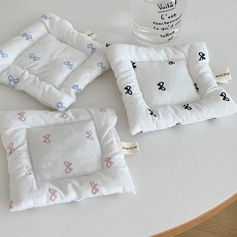 Sottobicchiere Quadrato In Cotone Trapuntato Con Stampa A Fiocco Tovaglietta Isolata Termicamente Per Decorazione Tavola Casa