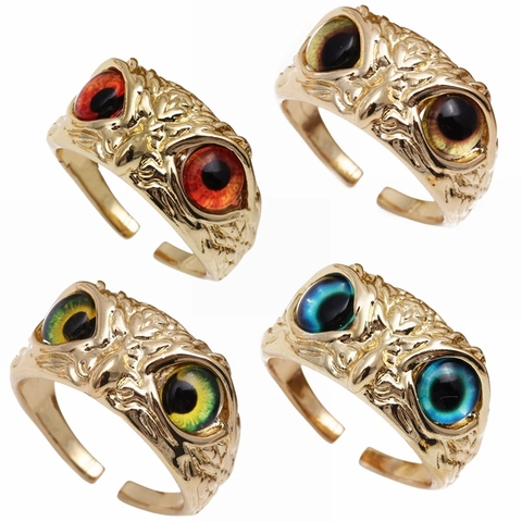 Eulenauge Verstellbarer Ring Kupfer Mit Bunten Zirkonia Übertriebener Retro Tier Finger Schmuck Für Damen