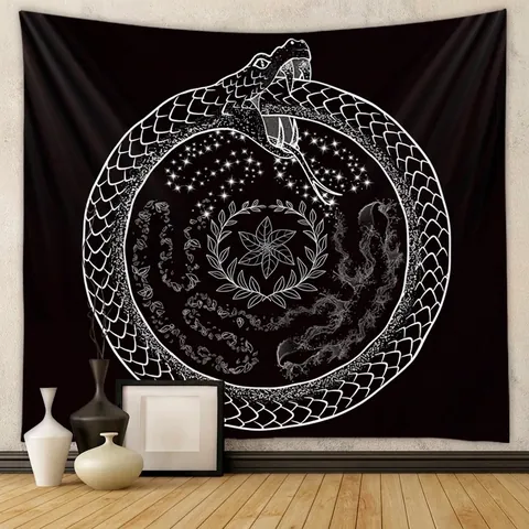 Ouroboros Schlange Wandteppich Mystischer Sternenhimmel Wandbehang Polyester Stoff Böhmisches Dekor Für Schlafzimmer Wohnzimmer