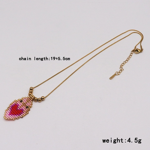 Collana Con Pendente A Cuore In Tessitura Di Perline Di Vetro Fatto A Mano Con Catena In Acciaio Inossidabile Stile Boho