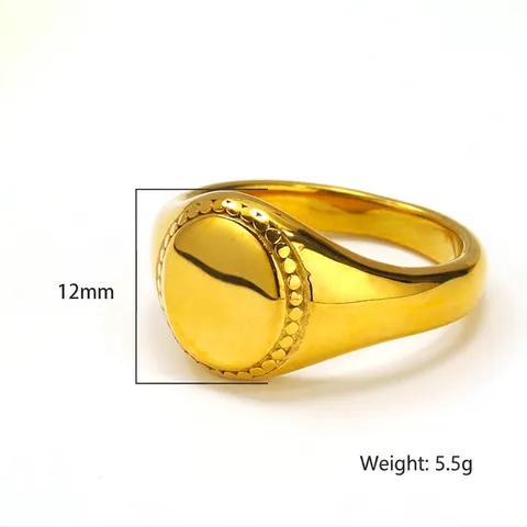 Vintage Minimalist Titanium Steel Rings For Women Eighteen Karat Gold Plated Hammered Geometric Signet Dome Ring Finger Jewelry