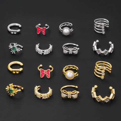 Ear Cuff In Rame Orecchini Senza Buco Zirconia Cubica Smalto Farfalla Geometrico Fiocco Perla Artificial Gioielli Di Moda Per Donna