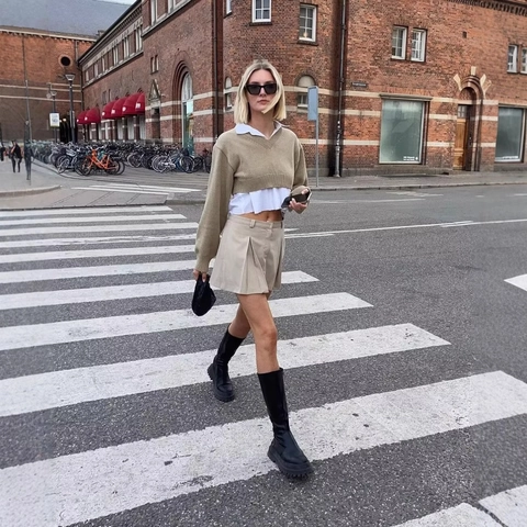 Jersey De Punto Corto Con Cuello En V Para Mujer Manga Larga Poliéster Pullover Acanalado Color Sólido Elegante Estilo Francés