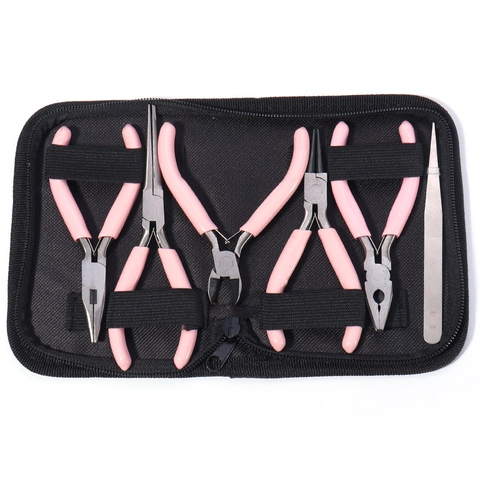 Jewelry Pliers Stainless Steel DIY Handmade Tools Pink Handle For Crafting Beads Professional Multi Functional
