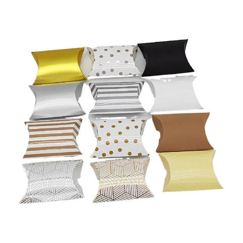 Kraft Paper Pillow Candy Gift Box For Wedding Party Favor Jewelry Packaging With Heart Thank You Sticker Cardboard Foldable