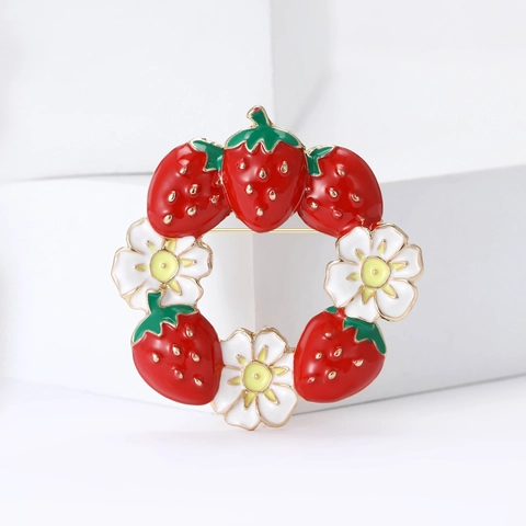 Spilla in Lega di Smalto Fragola Fiore Ghirlanda per Donna Dolce Frutta Floreale Gioielli di Moda Accessori per Abbigliamento Regalo