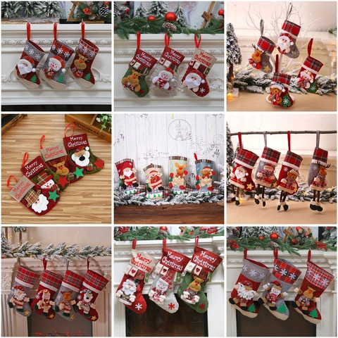 Weihnachtsstrümpfe Stoff Jute Filz Mit 3D Weihnachtsmann Schneemann Rentier Bär Für Kamin Baum Festliche Party Deko