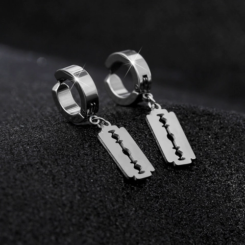 Edelstahl Rasierklinge Anhänger Creolen Für Herren Damen Punk Hip Hop Street Style Schmuck Retro Industrie Look