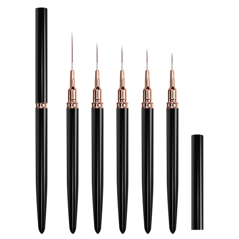 Επαγγελματικά Πινέλα Nail Art Liner Για Λεπτομέρειες Ζωγραφική Σύνθετη Ίνα Μεταλλικό Δαχτυλίδι Rose Gold Πλαστικό
