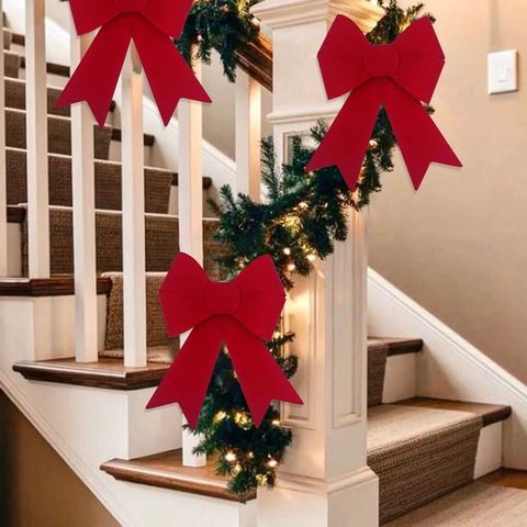 Decorazione Fiocco Di Natale Rosso PVC Floccato Texture Velluto Grande Ornamento Appeso Festivo Per Albero Scale Festa