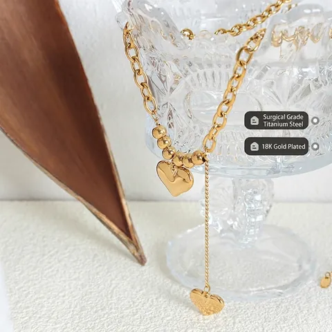 Collar Con Colgante De Corazón Acero De Titanio Chapado En Oro Cadena Gruesa Cuenta Clavícula Joyería De Moda Mujer