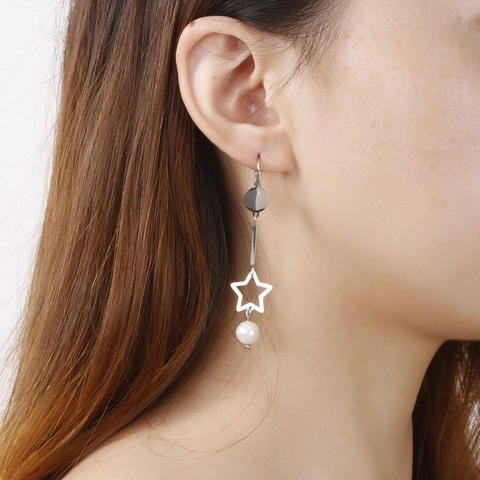 Orecchini Pendenti A Stella In Acciaio Inossidabile Con Perla Artificial Di Conchiglia Pentagramma Pendente Gioielli Di Moda Per Donna
