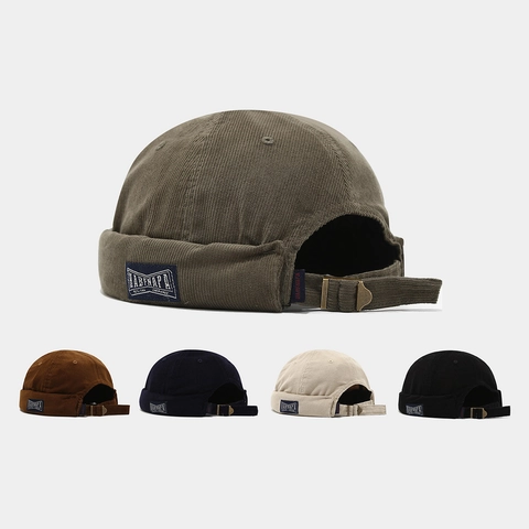 Corduroy Docker Cap Brimless Hat Retro Adjustable Metal Buckle Vintage Cotton Beanies For Men Women Unisex