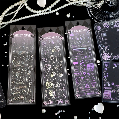Holographic PET Stickers Laser Silver Stamping Butterfly Star Moon For Scrapbooking Journal DIY Card Aesthetic Decor