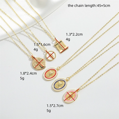 Vintage Vergoldete Kupfer Jungfrau Maria Anhänger Halskette Für Damen Religiöse Guadalupe Emaille Medaillon Geometrische Schmuck