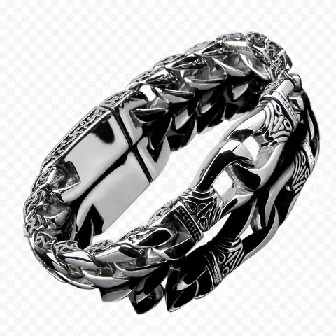 Pulsera Hombre Acero Inoxidable 316L Cadena Cubana Grabada Retro Pulido Estilo Punk Biker Industrial Moda