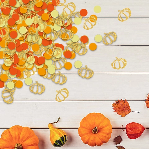 Thanksgiving Party Confetti Paper Glitter Gold Pumpkin And Round Dots For Autumn Harvest Table Decoration Celebration