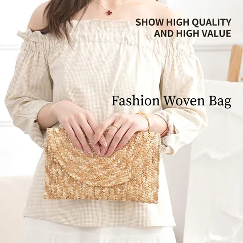 Straw Woven Clutch Bag Envelope Purse Summer Beach Vacation Handbag For Women Daily Cosmetic Storage Organizer