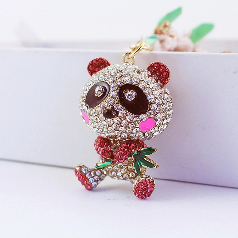 Süßer Panda Schlüsselanhänger Mit Strass Zinklegierung Bambus Anhänger Tasche Charm Geschenk